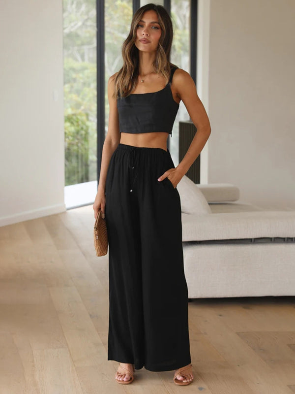 Women's Solid Color Linen Drawstring Pants