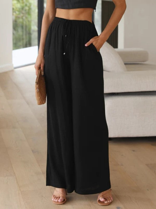 Women's Solid Color Linen Drawstring Pants