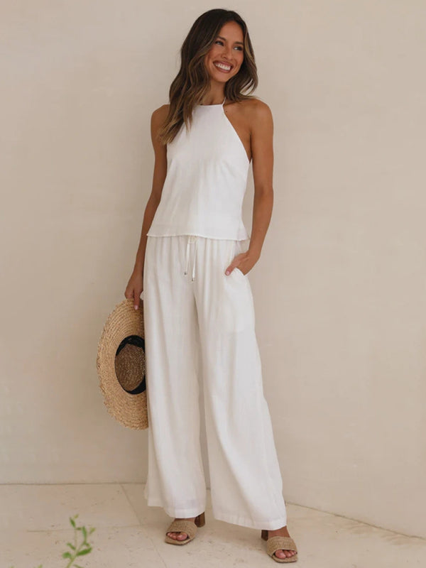 Women's Solid Color Linen Drawstring Pants