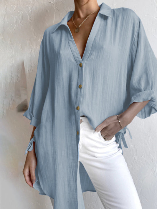 Women's Solid Color Oversize Three-quarter Sleeve Shirt