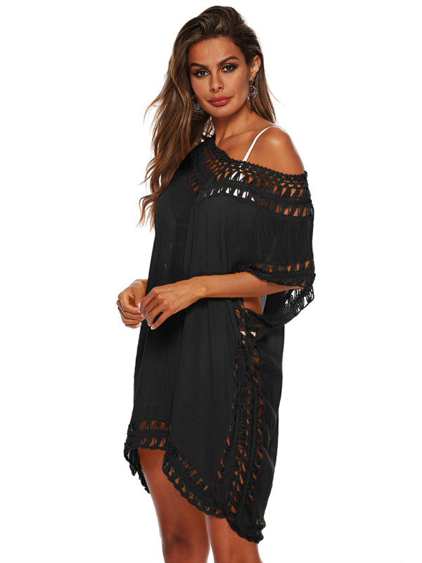 V-neck hand hook splicing smock sexy hollow loose beach smock
