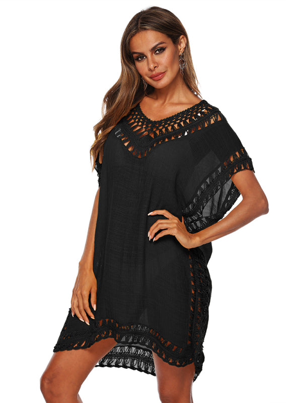 V-neck hand hook splicing smock sexy hollow loose beach smock