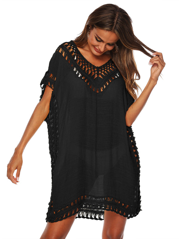 V-neck hand hook splicing smock sexy hollow loose beach smock