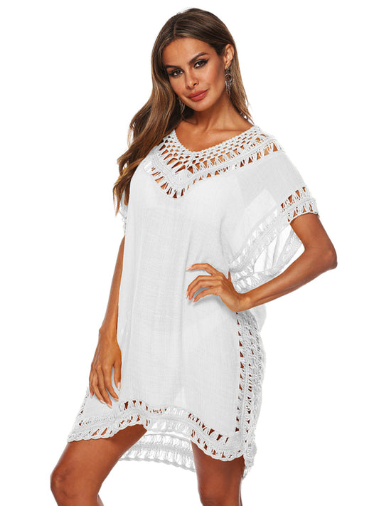 V-neck hand hook splicing smock sexy hollow loose beach smock