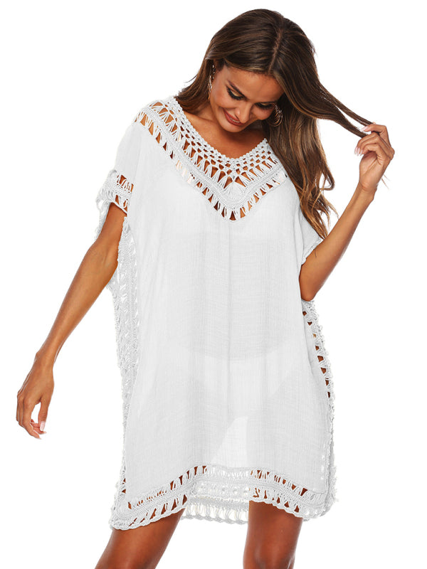 V-neck hand hook splicing smock sexy hollow loose beach smock