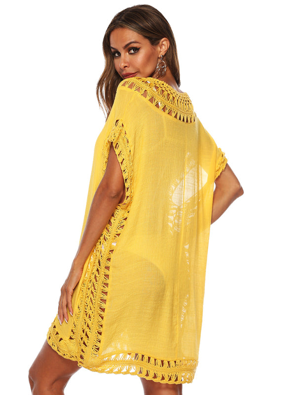 V-neck hand hook splicing smock sexy hollow loose beach smock