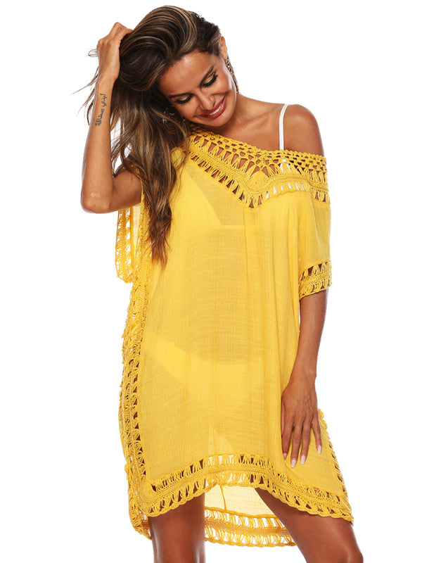 V-neck hand hook splicing smock sexy hollow loose beach smock