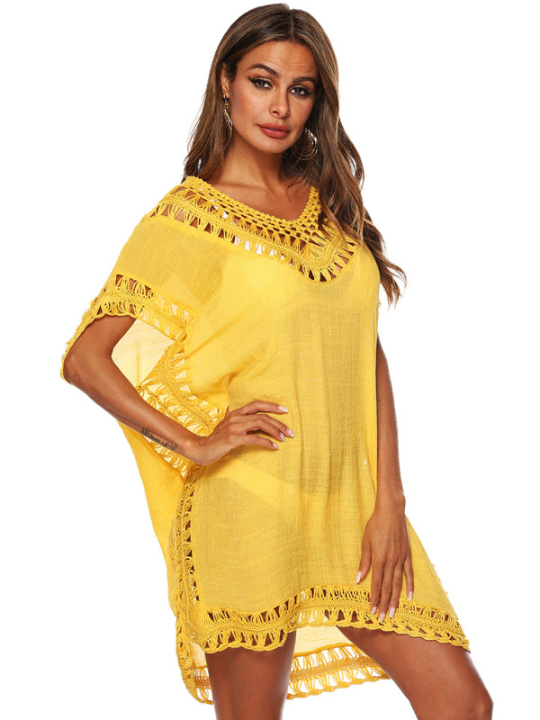 V-neck hand hook splicing smock sexy hollow loose beach smock
