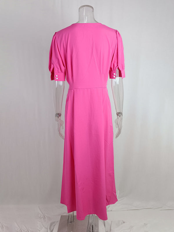 Women's Solid Color Solid Color Single Breasted Sexy Slit Mid Length Dress