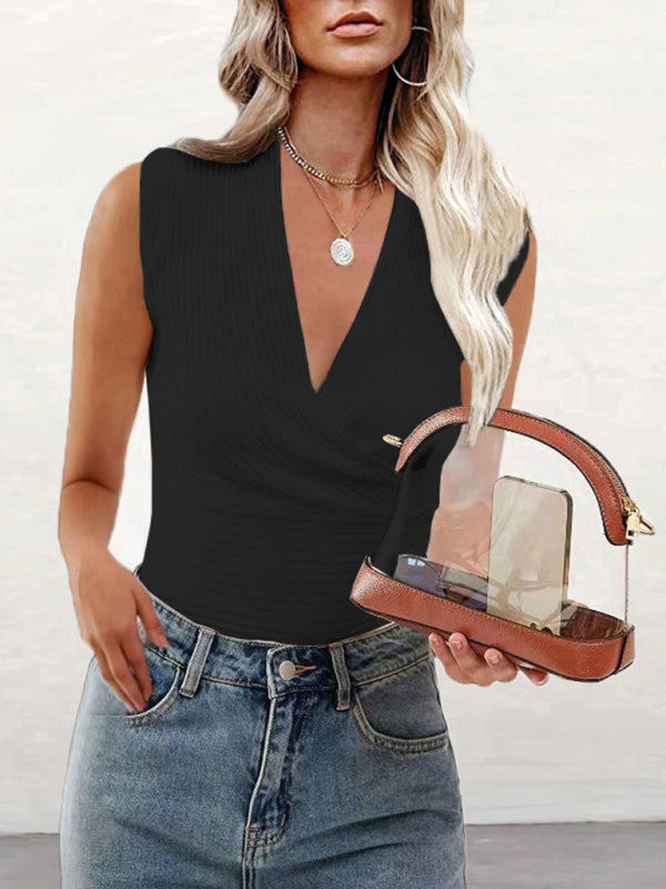 Women's Solid Color V-Neck Slim Knit Tank Top