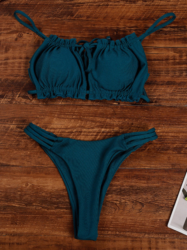 Solid Color Halter Sexy Hollow Beach Vacation Bikini