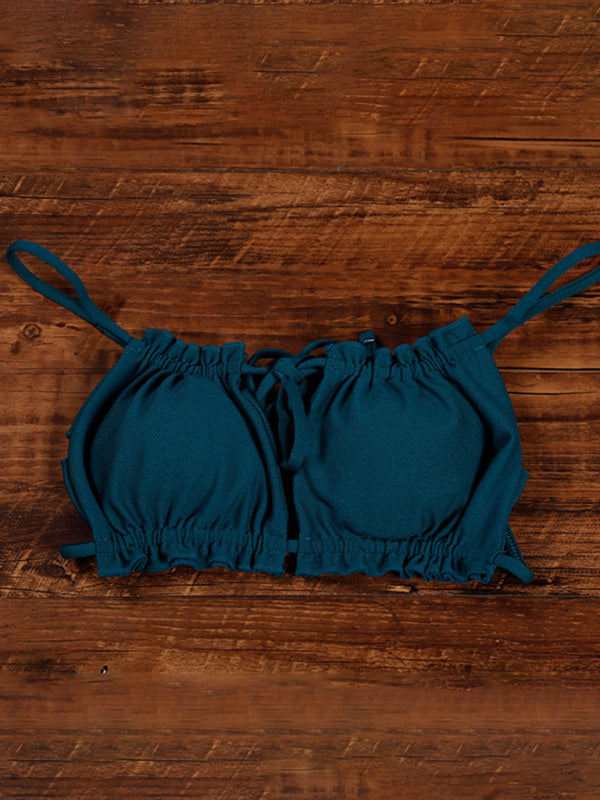 Solid Color Halter Sexy Hollow Beach Vacation Bikini