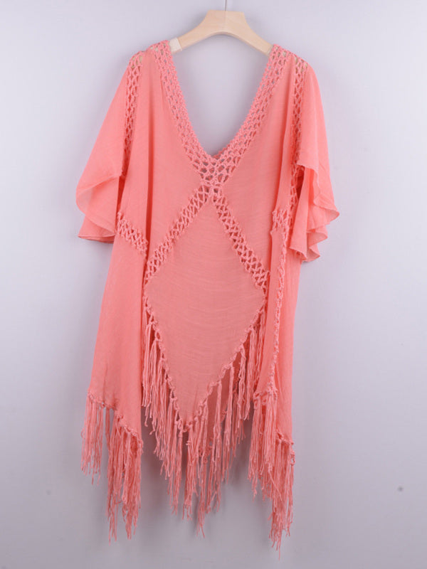 Long Sleeve Tassel Beach Cover-up