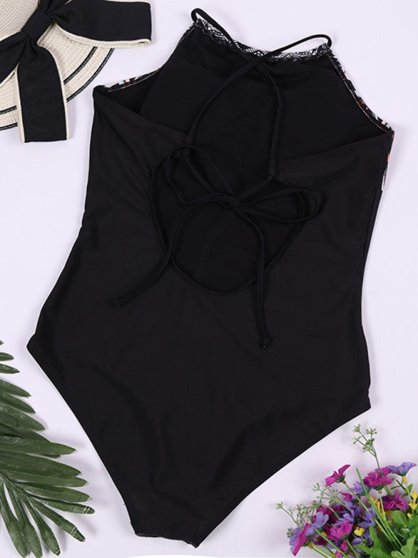 Aztec print Halter neck One-Piece Swimsuit