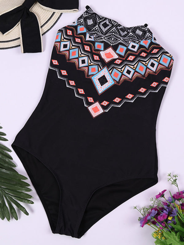 Aztec print Halter neck One-Piece Swimsuit