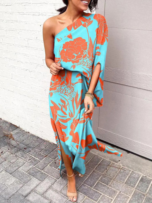 Summer loose strapless waist print dress
