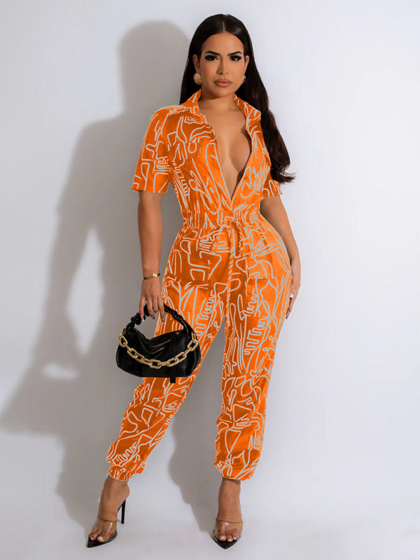 Women's Fashion Casual Short Sleeve Slim Fit Jumpsuit