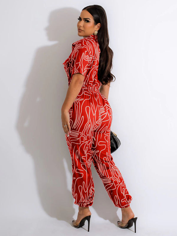 Women's Fashion Casual Short Sleeve Slim Fit Jumpsuit