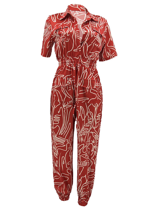 Women's Fashion Casual Short Sleeve Slim Fit Jumpsuit