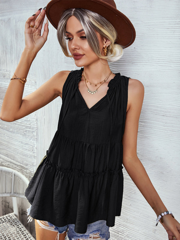 Women's Woven V-Neck Stitching A-Shape Vest