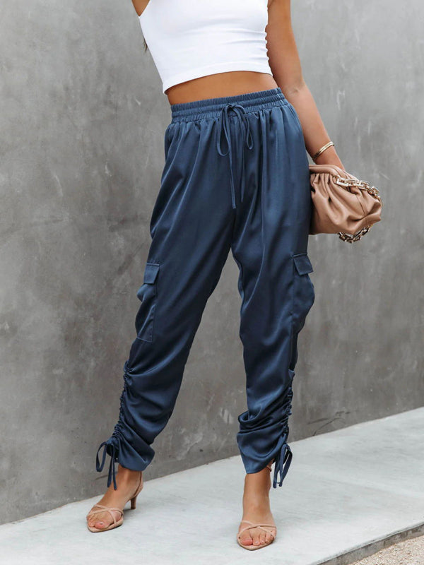 Women's Casual Fashion Bandage Elastic Waist Pocket Trousers