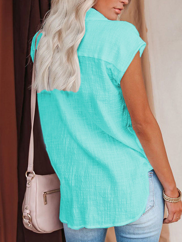 Women's woven casual all-match light short-sleeved shirt