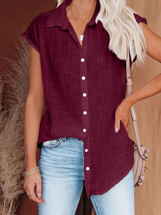 Women's woven casual all-match light short-sleeved shirt