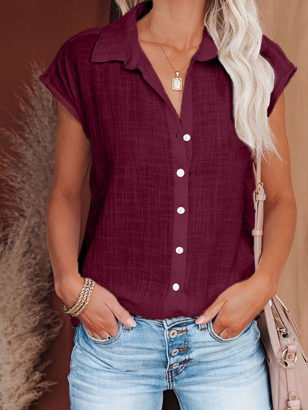 Women's woven casual all-match light short-sleeved shirt