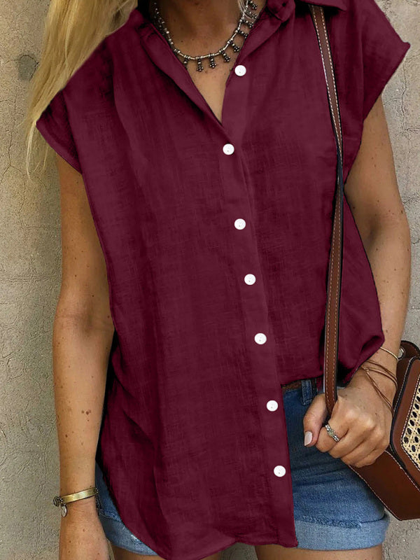 Women's woven casual all-match light short-sleeved shirt