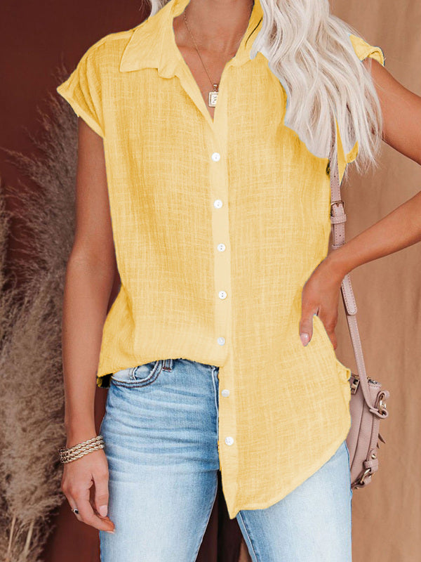 Women's woven casual all-match light short-sleeved shirt