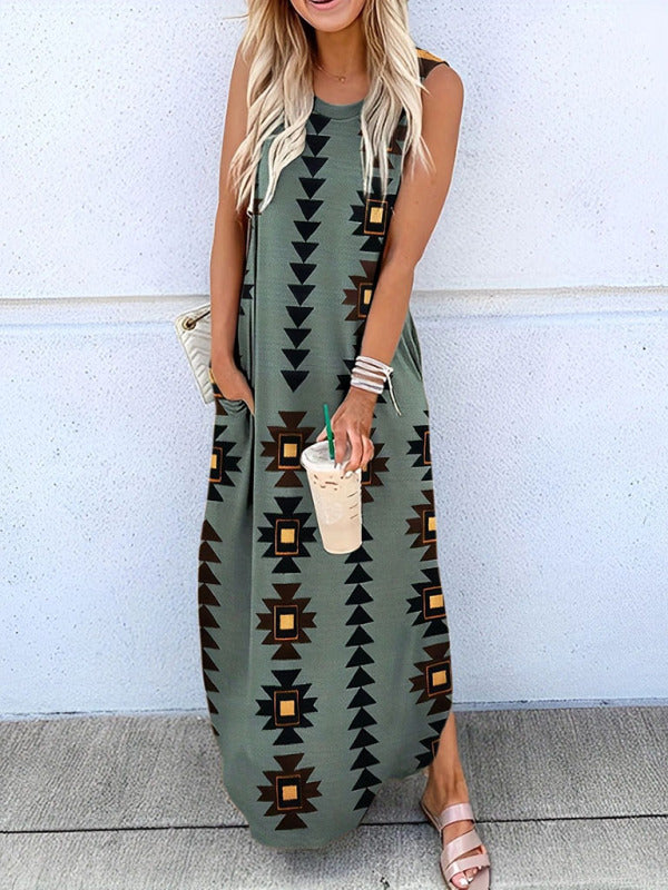 Women's Knit Casual Ethnic Aztec Slip Dress