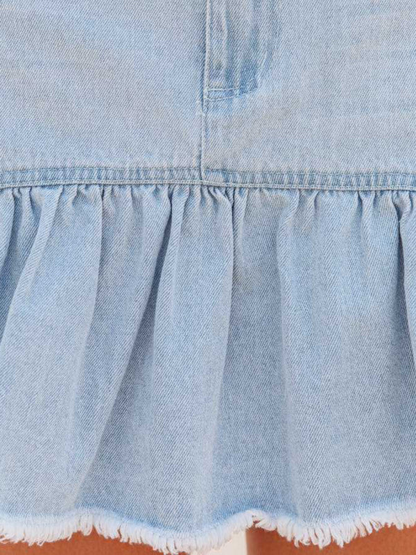 New style washed denim wish pleated skirt for women