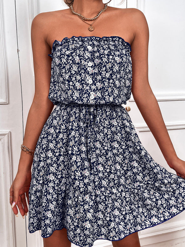 Women's woven floral sexy tube top short dress