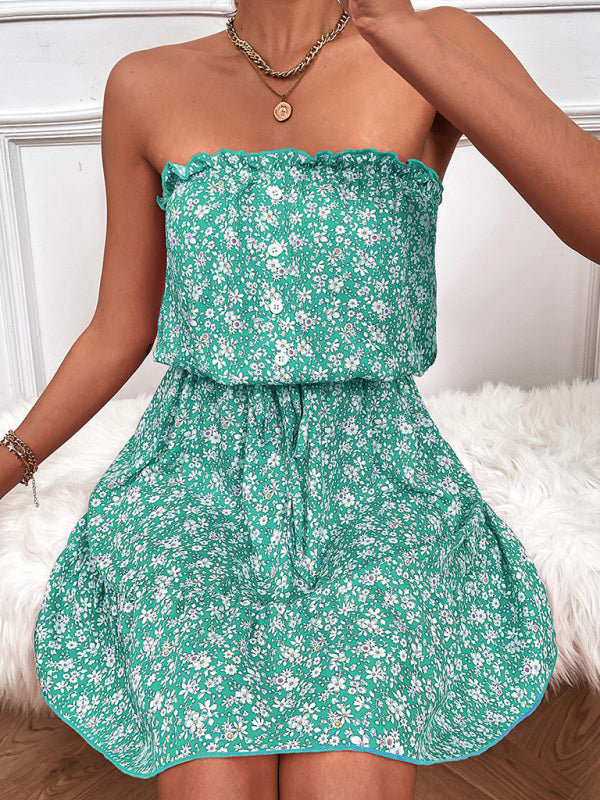 Women's woven floral sexy tube top short dress