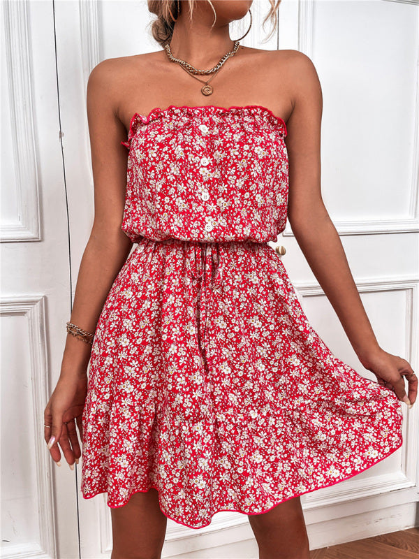 Women's woven floral sexy tube top short dress
