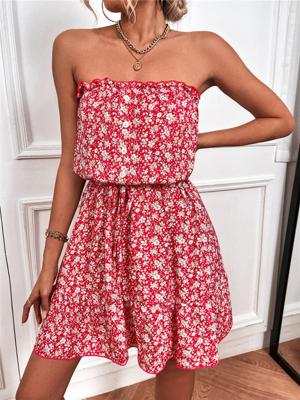 Women's woven floral sexy tube top short dress