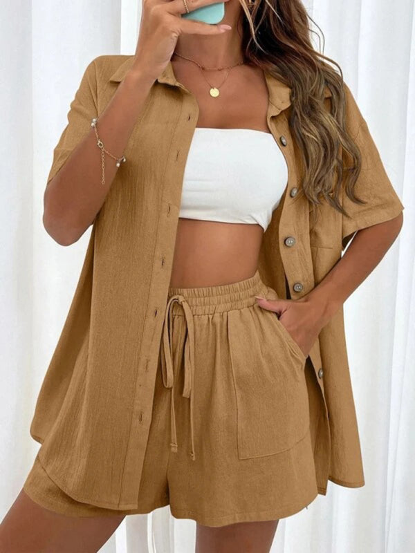 Loose-fit Top + Shorts Set - Brown
