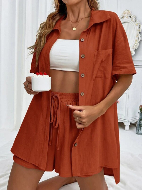Loose-fit Top + Shorts Set - Brown