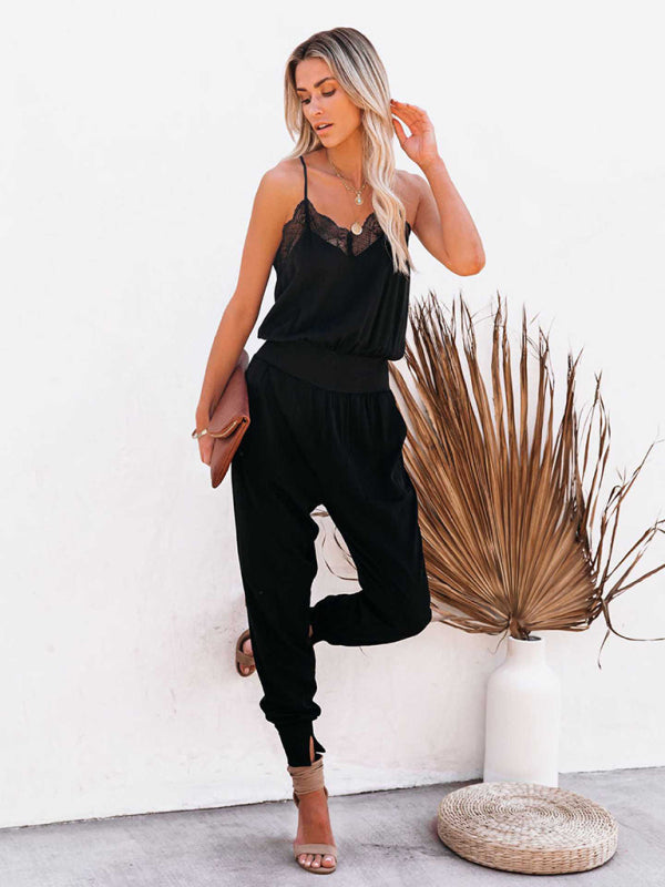 Black Loose Casual Stitching Jumpsuit