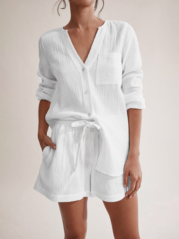Women's Long Sleeve Shorts Double Layer Gauze Fashion Suit