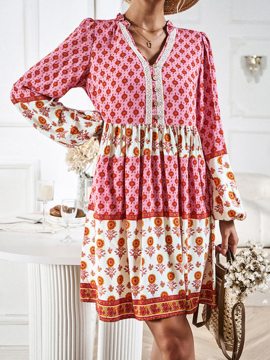 Loose Positioning Print Casual Bohemian Midi Dress