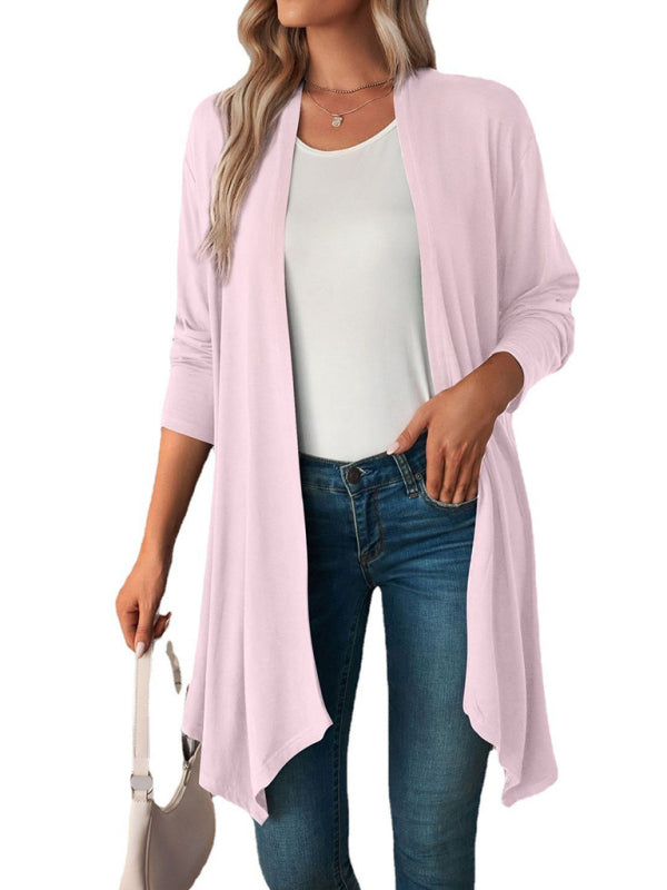 Swing collar long sleeve coat long tops women knitted cardigan