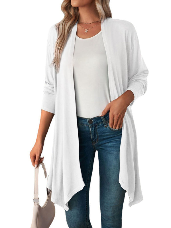 Swing collar long sleeve coat long tops women knitted cardigan