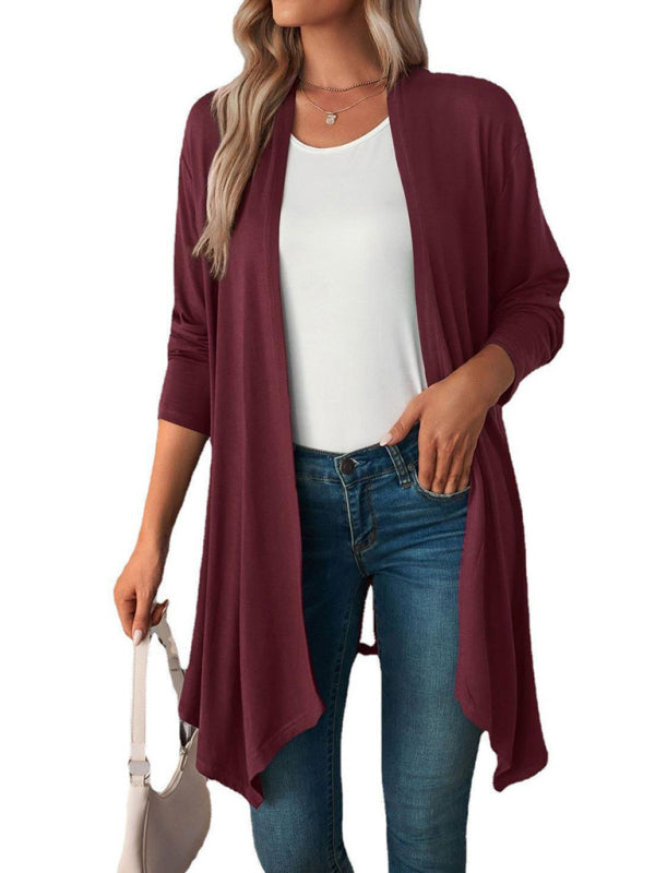 Swing collar long sleeve coat long tops women knitted cardigan