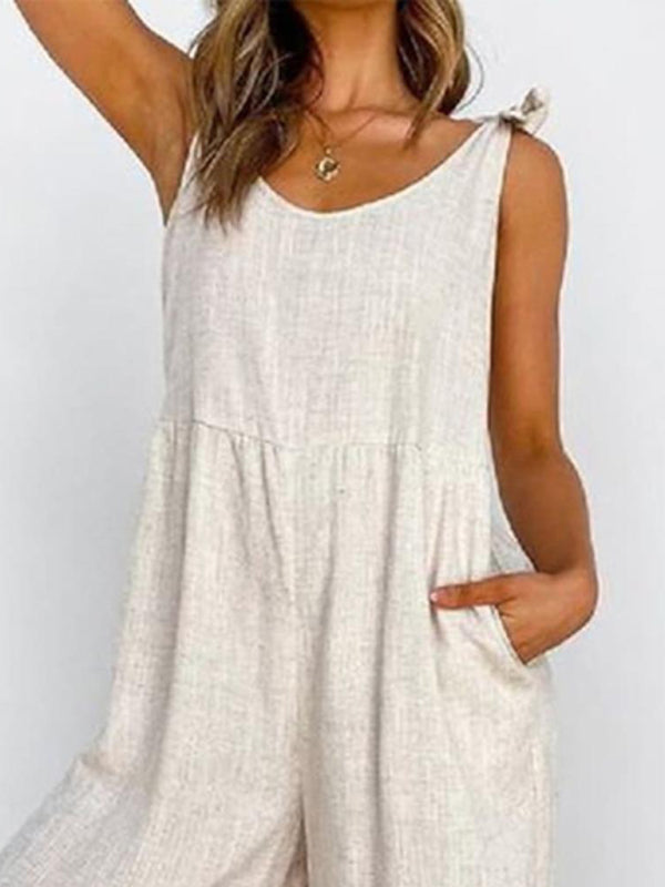 Women's new V-neck casual one-piece sleeveless trousers