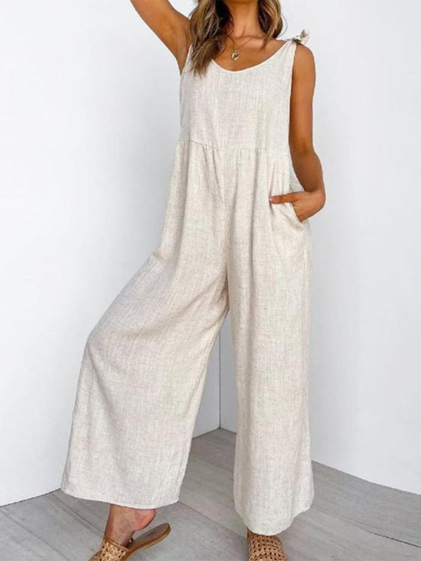 Women's new V-neck casual one-piece sleeveless trousers