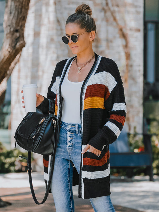 Multi-color mid-length Knitted Cardigan