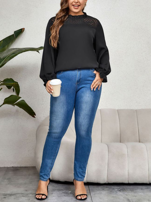 Black High Neck Line Long Sleeve Blouse