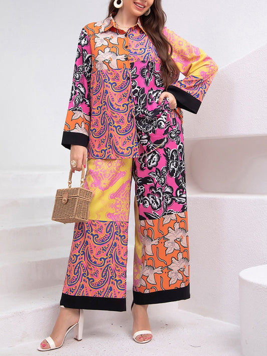 Retro Floral Print Pant and Top Matching Set