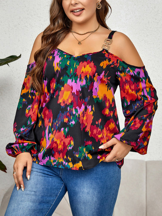 Multi-Coloured Off the Shoulder Long Sleeve Blouse